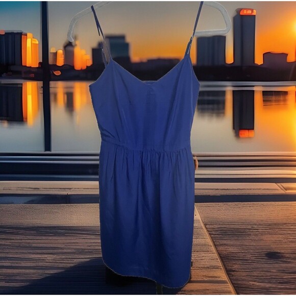 J Crew Dress Sleeveless Slip Mini V Neck Pockets Blue 0 XS Classic Date Night - Picture 2 of 6